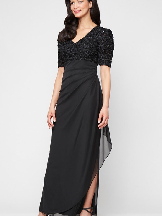 alexevenings.com Dresses & Skirts - alexevenings.com Long Empire Waist Dress with Soutache Bodice, Puff Sleeve Detai